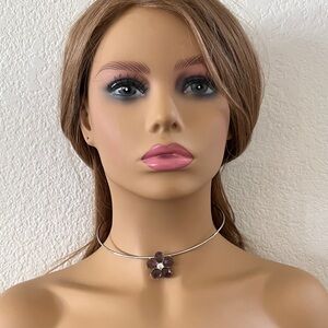 Unique Vintage Sterling Silver Choker with Purple Flower Charm